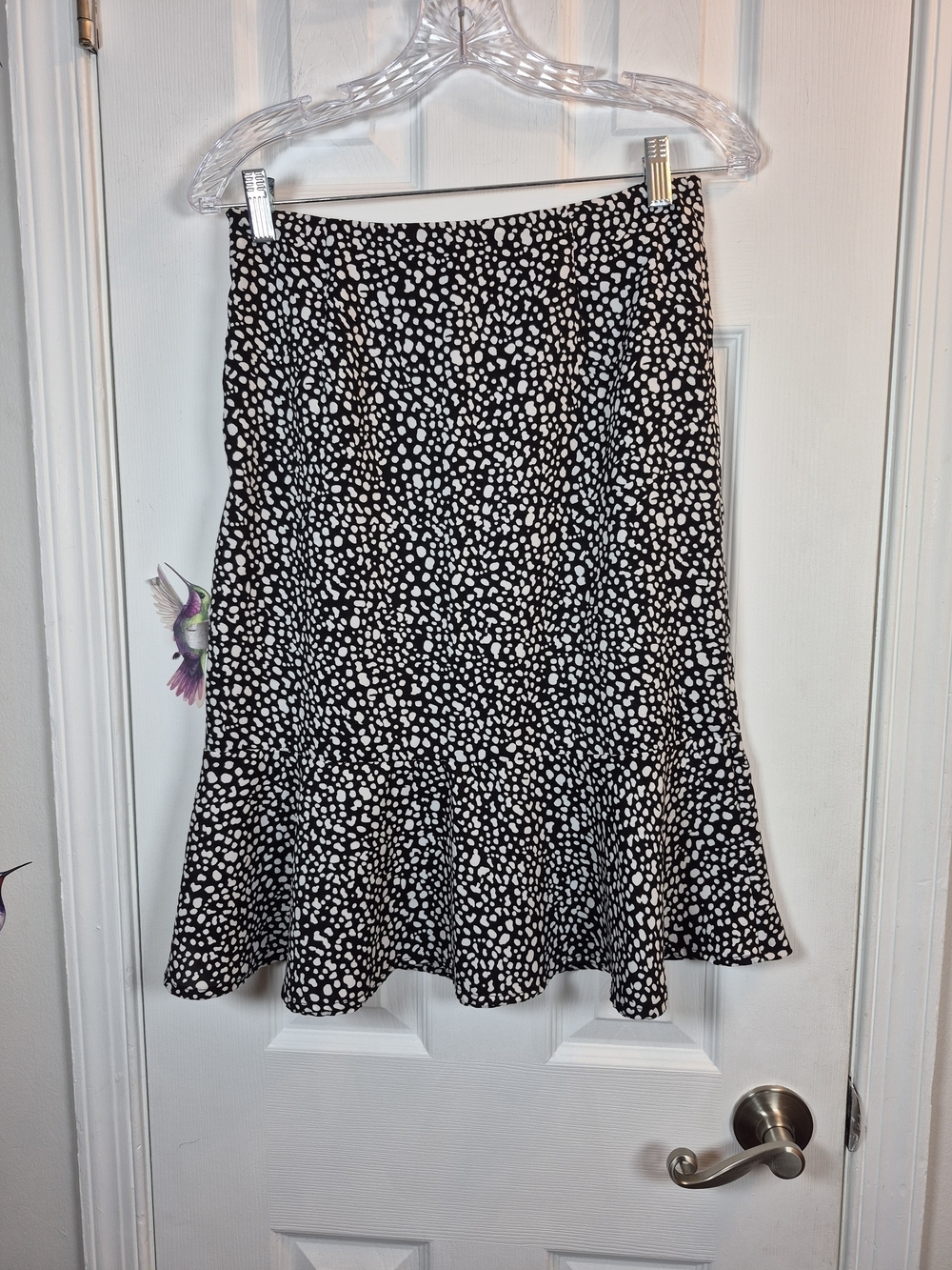Emery Rose Spotted Ruffle Hem Midi Skirt Medium Black White Whimsigoth